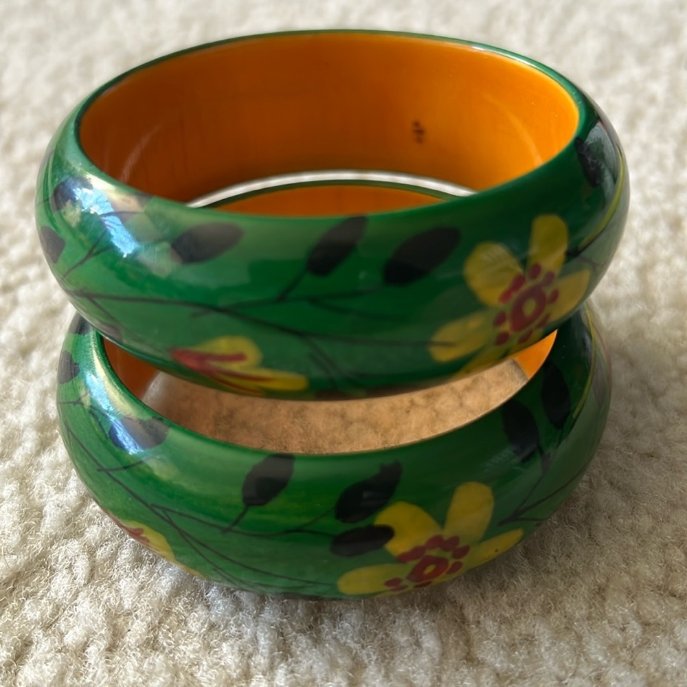 Beautiful Hand Painted Wooden Bangles (2) NEW